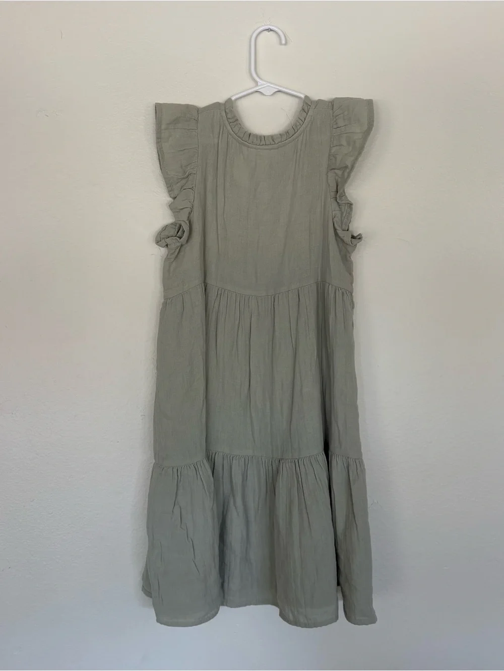 Cat & Jack Sage Green Flutter Sleeve Tiered Dress - Kids Size 7/8